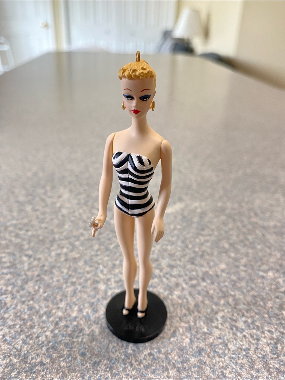 Hallmark Mattel Bathing Suit Barbie Black/White Striped One-Piece Swim Ornament